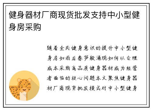 健身器材厂商现货批发支持中小型健身房采购