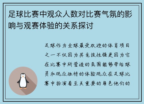 足球比赛中观众人数对比赛气氛的影响与观赛体验的关系探讨