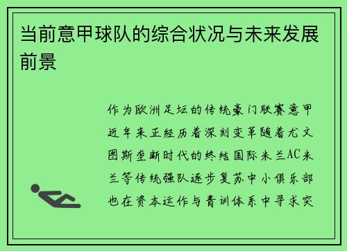 当前意甲球队的综合状况与未来发展前景
