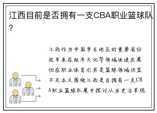 江西目前是否拥有一支CBA职业篮球队？