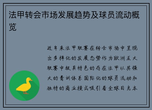 法甲转会市场发展趋势及球员流动概览